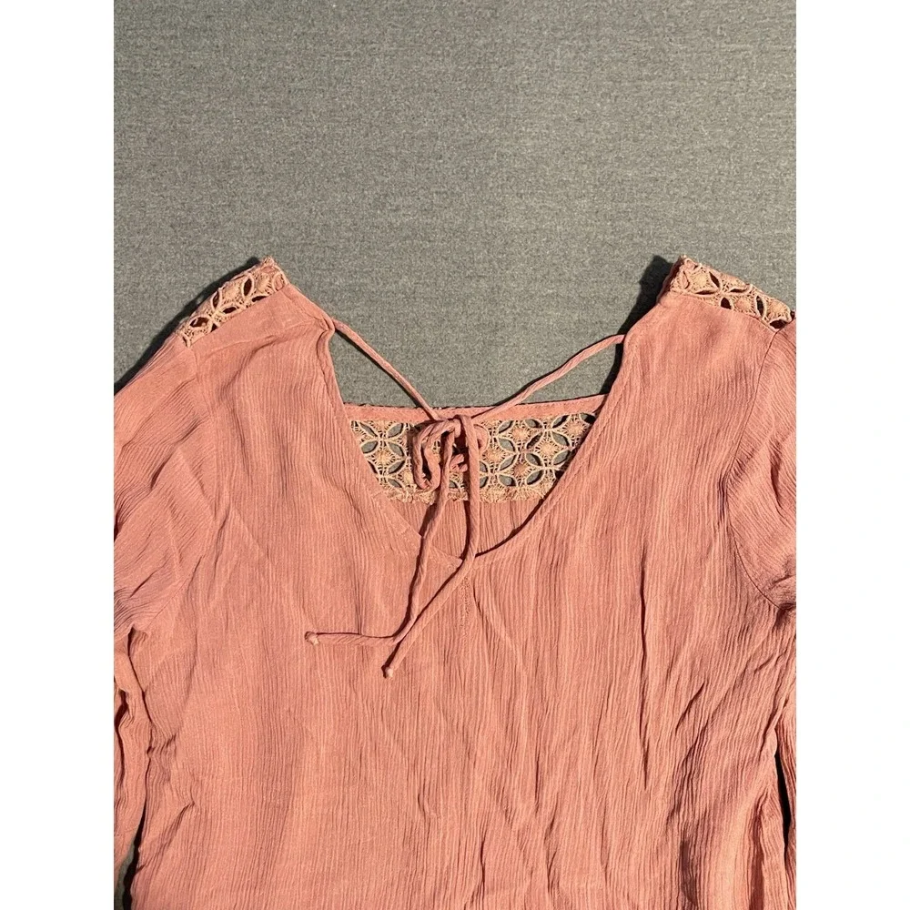 Charlotte Russe Pink Boho Crop Top Medium‎ Lace Detail Bell Sleeve